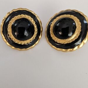 Black Enamel Pierced Earrings